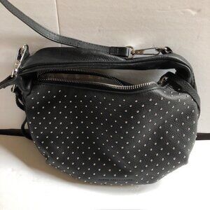 Vintage AIMEE KESTENBERG Black Silver Studded Double Zipper Handbag Purse